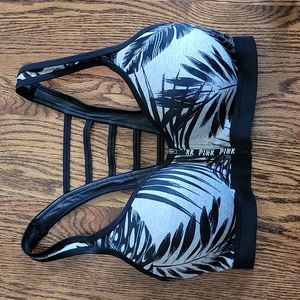 Pink sports bra, zip front